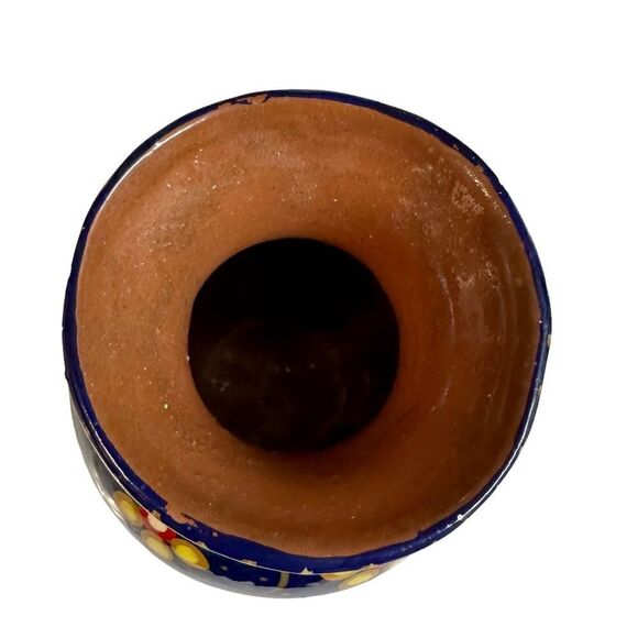 Mexican Red Clay Hand Painted Vase Terracotta 106 Glazed Pottery - Picture 3 of 4